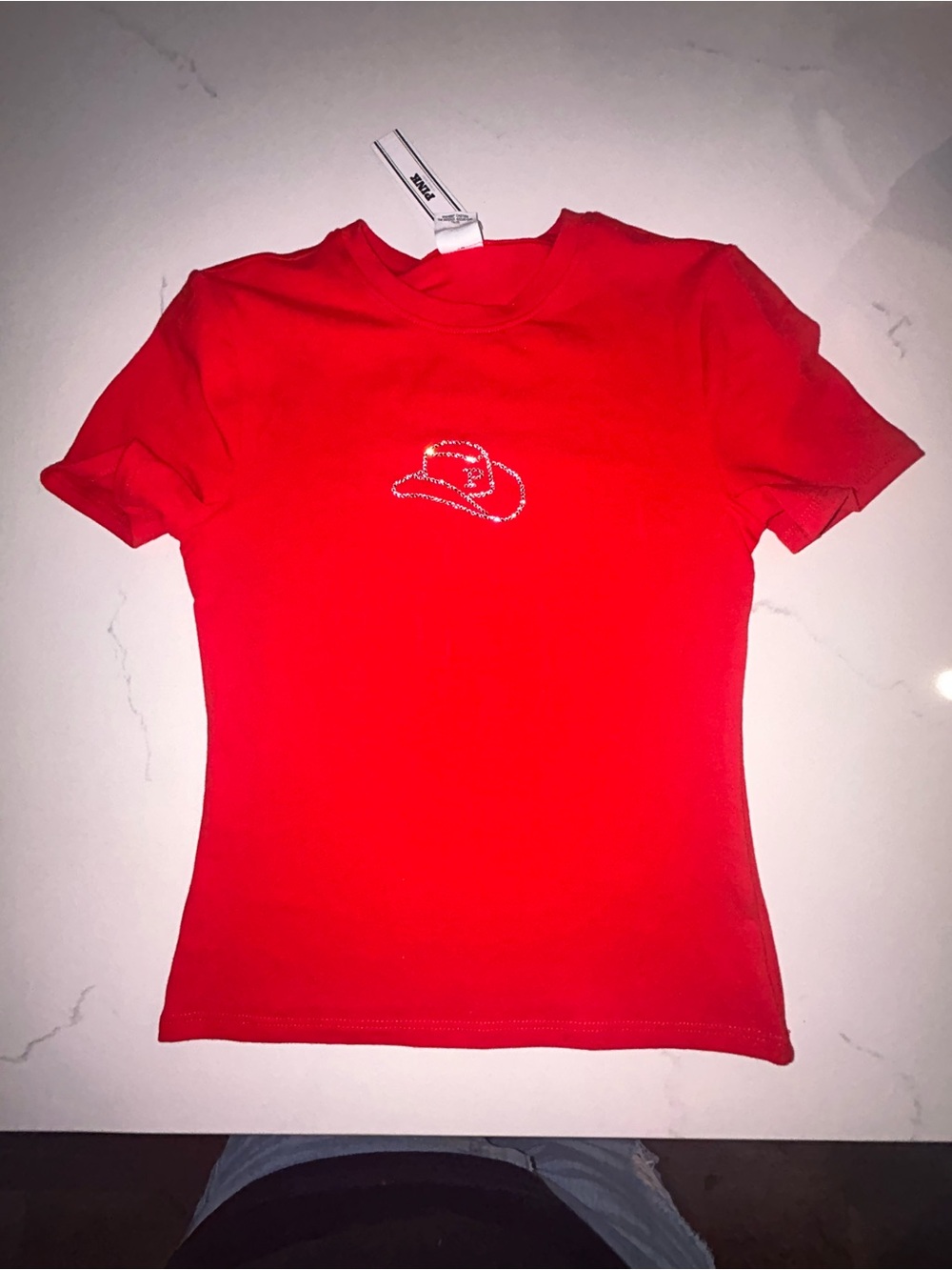 PINK Victoria's Secret Kids Red Short-Sleeve Tee with Rhinestone Cowgirl Hat